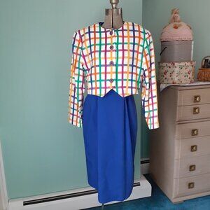 VINTAGE 1980'S CALIFORNIA DESIGN DOROTHY SAMUEL DRESS & CROPPED JACKET SIZE 12